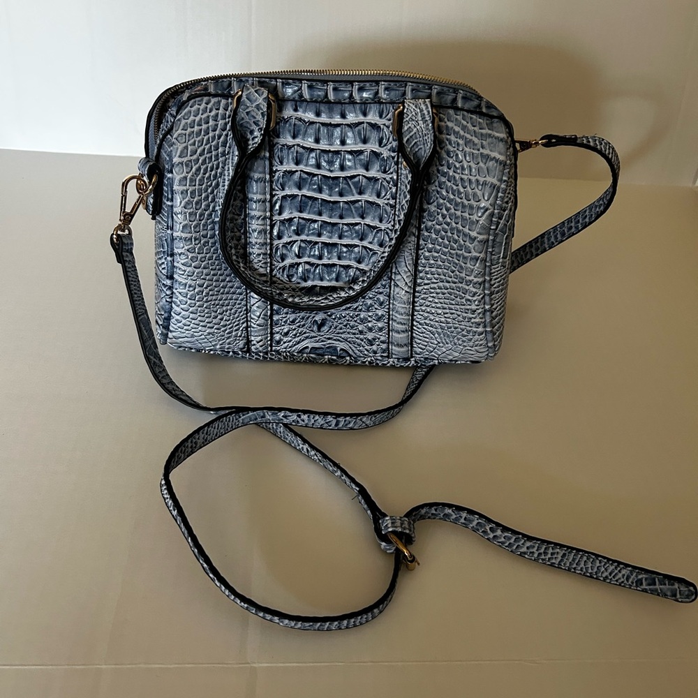 Blue Crocodile-Embossed Handbag
